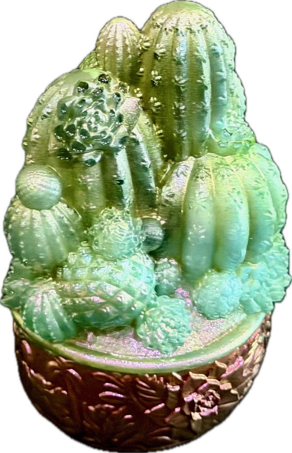 Resin Cactus Planter, Green and Pink Chameleon|3156