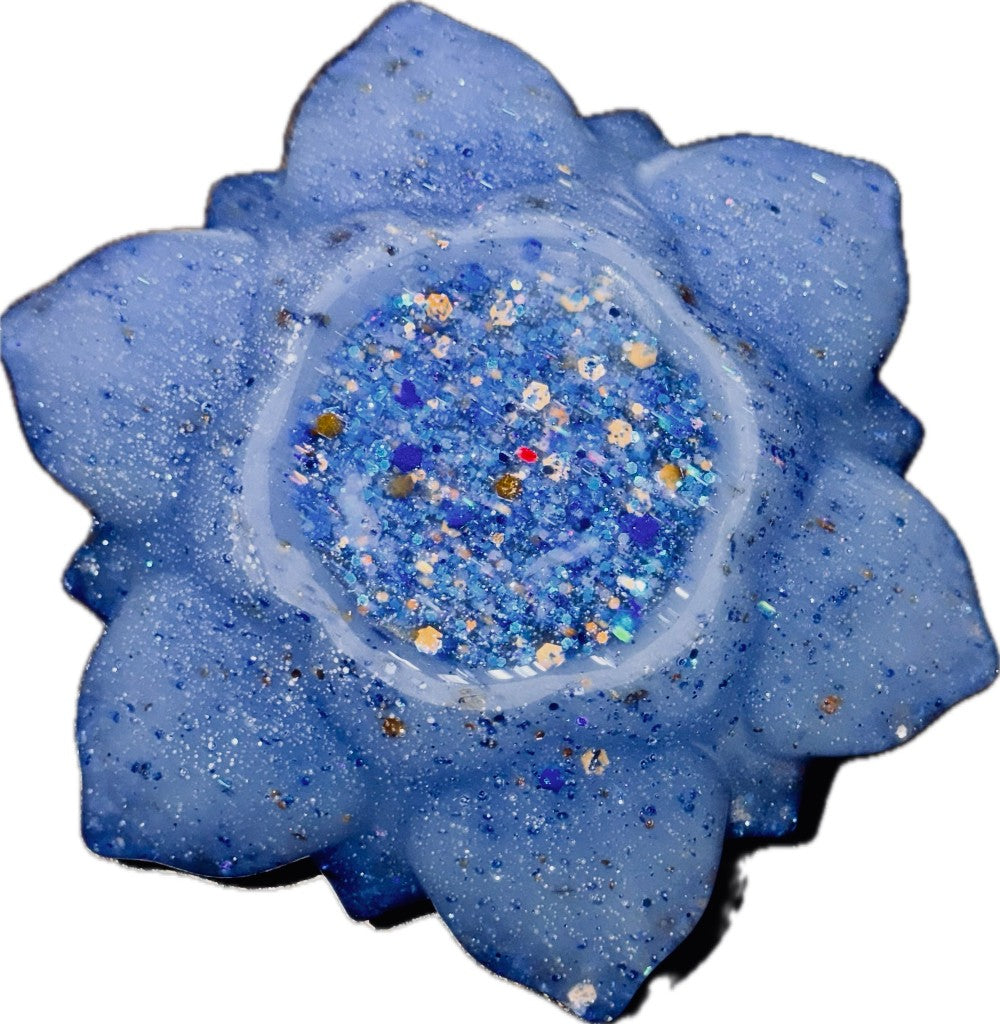 Resin Flower Candle/Succulent Holder, Blue and Gold Glitter|3166