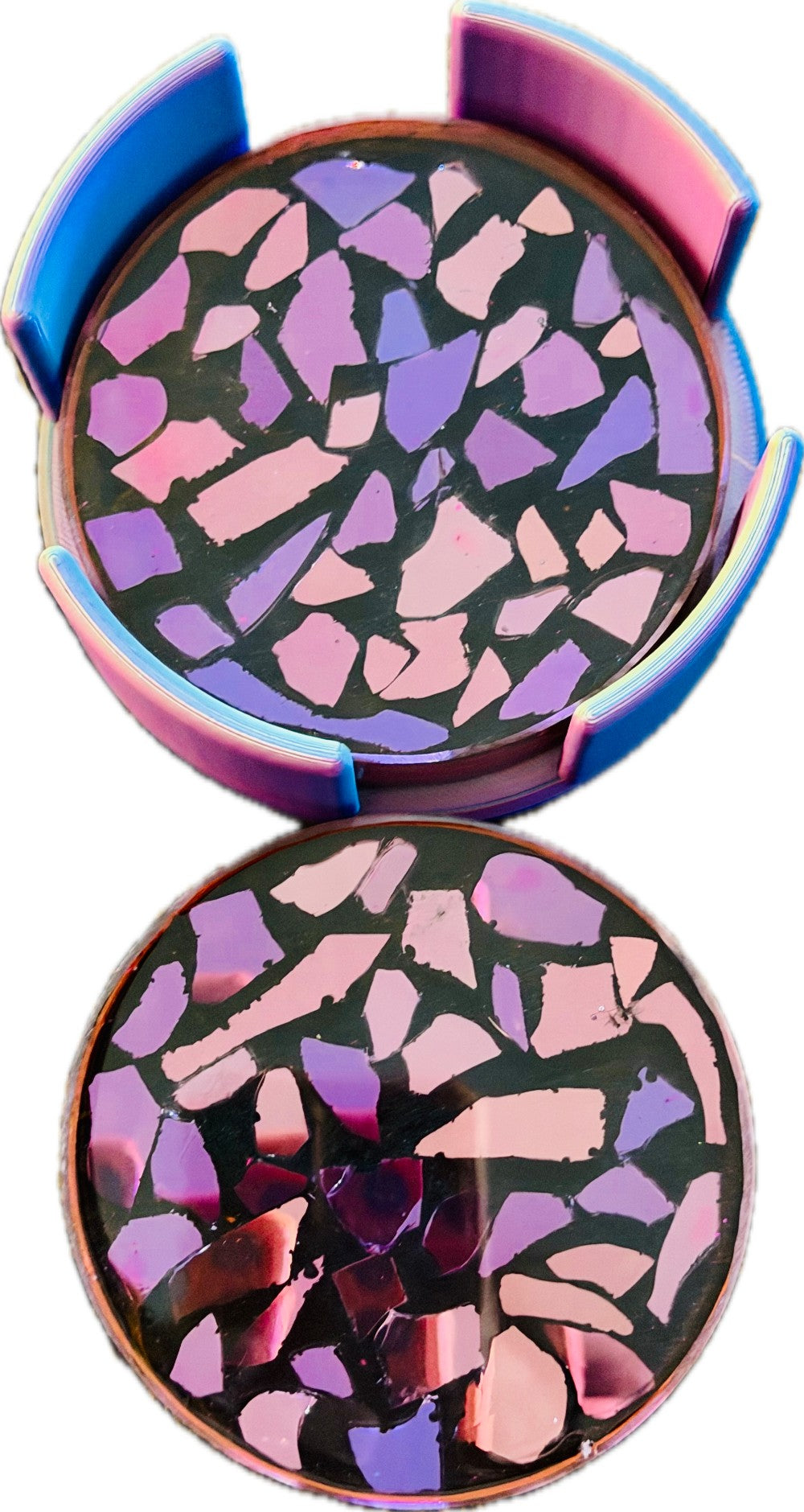 Resin Coaster, Pink Chrome set of 2 with Holder|3069