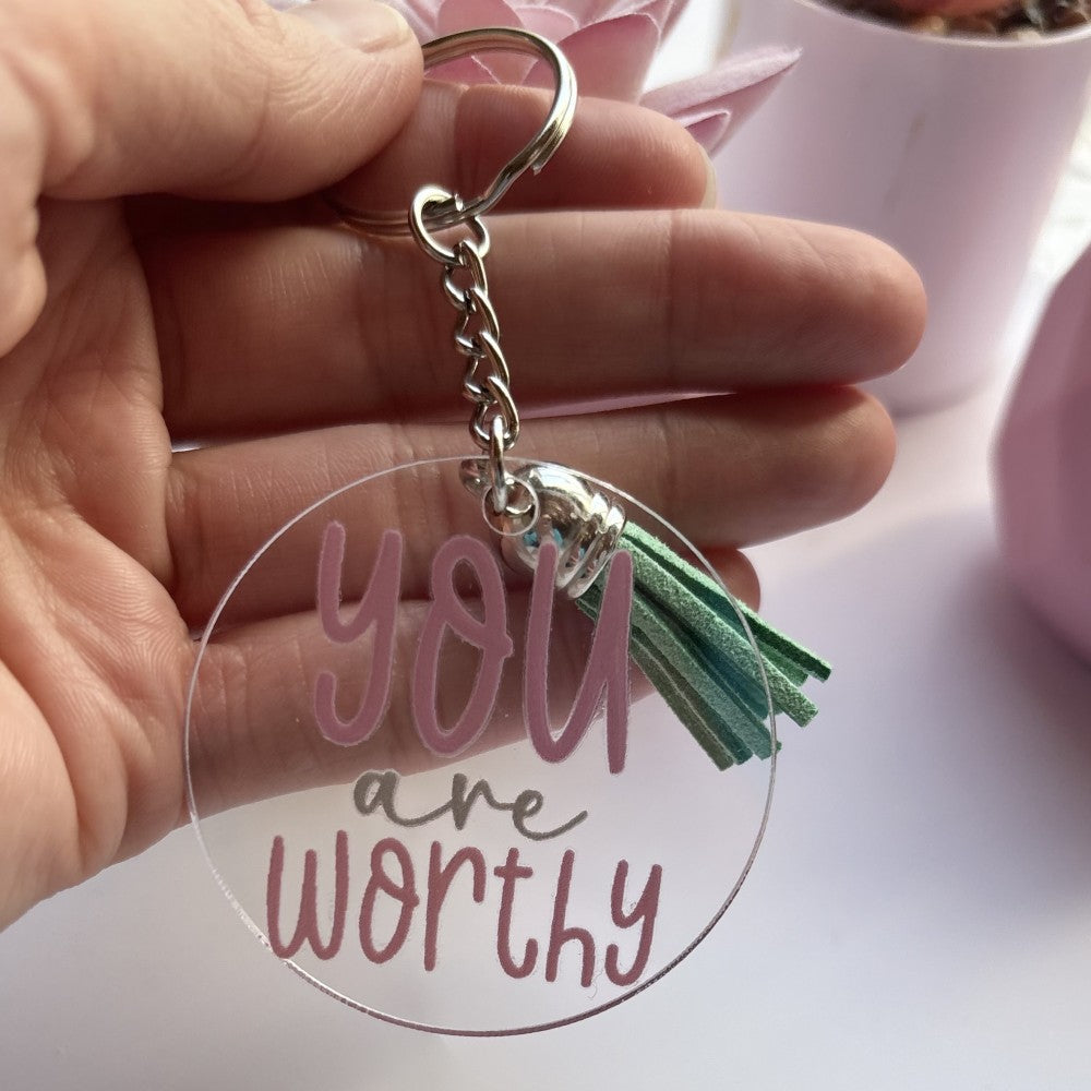 You Are Worthy Keychain Green|2604