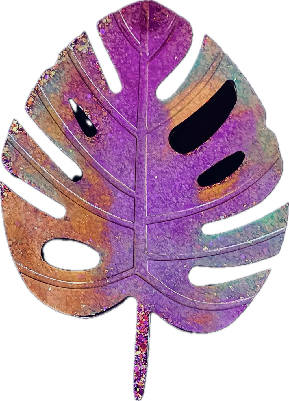 Resin Monstera Leaf, Pink Chameleon Glitter with Stand|3097