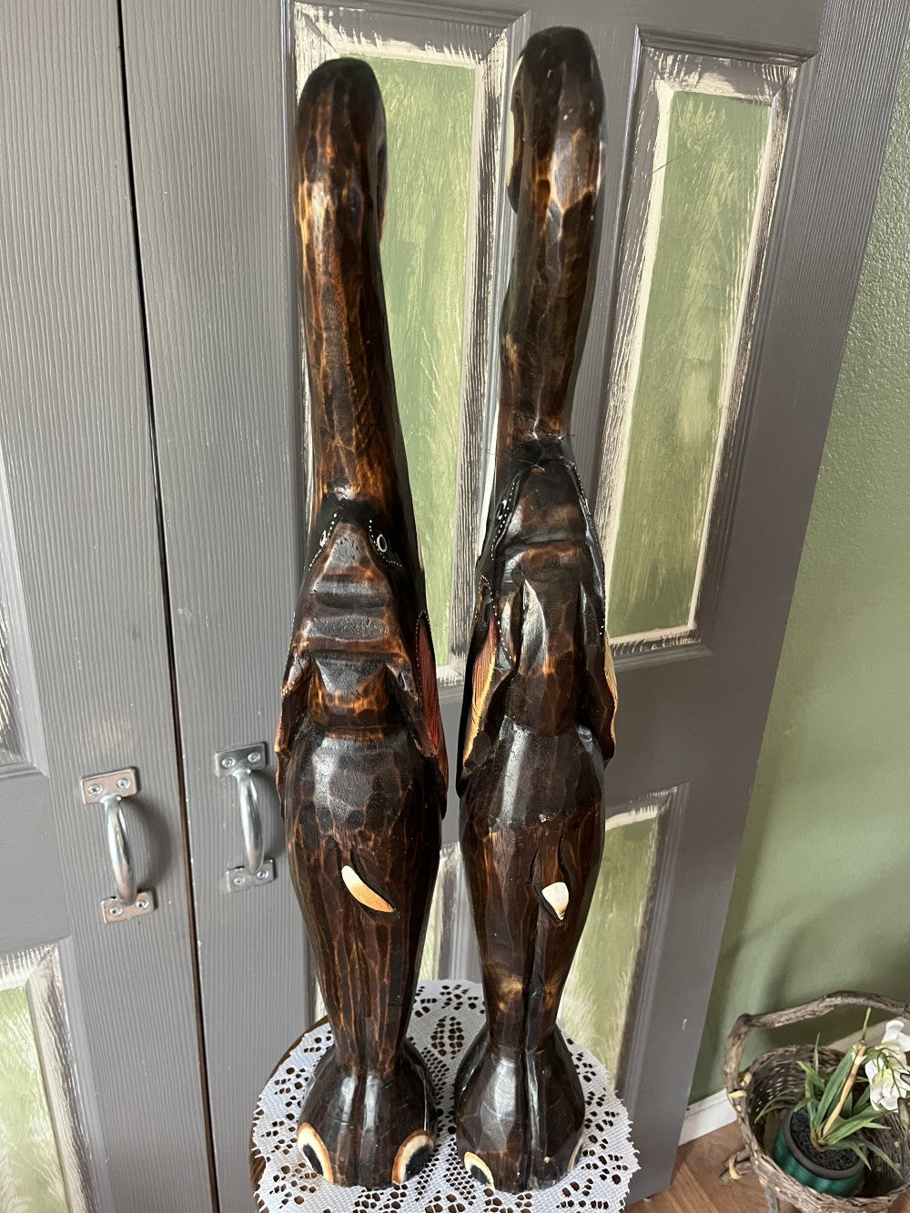 Hand carved wooden  32” tall  Elephants|2507