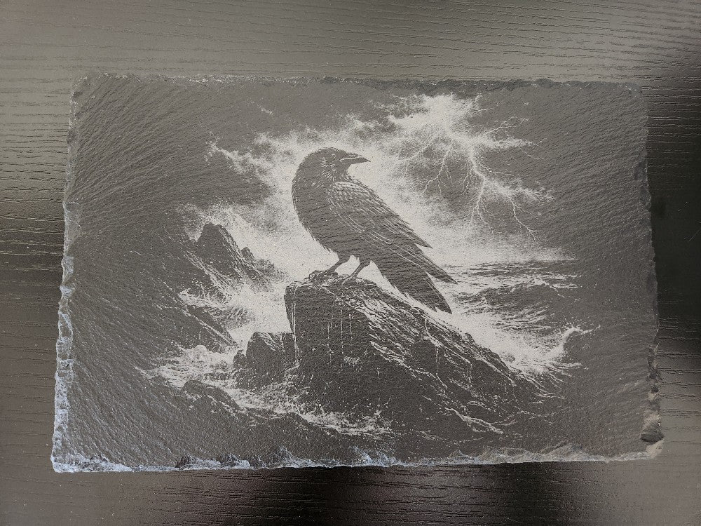 Raven Stormy Ocean Engraved Slate Art|3510