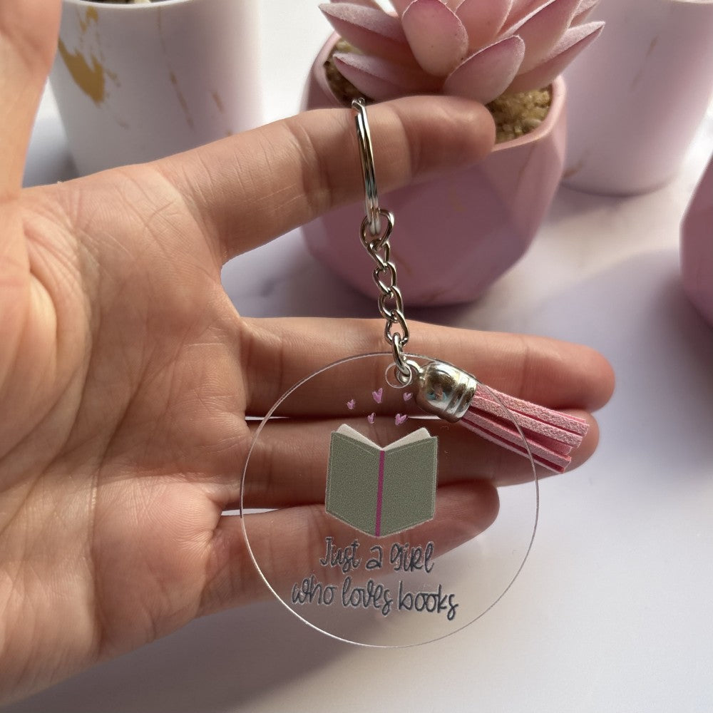 Just a Girl Who Loves Books Keychain Light Pink|2611