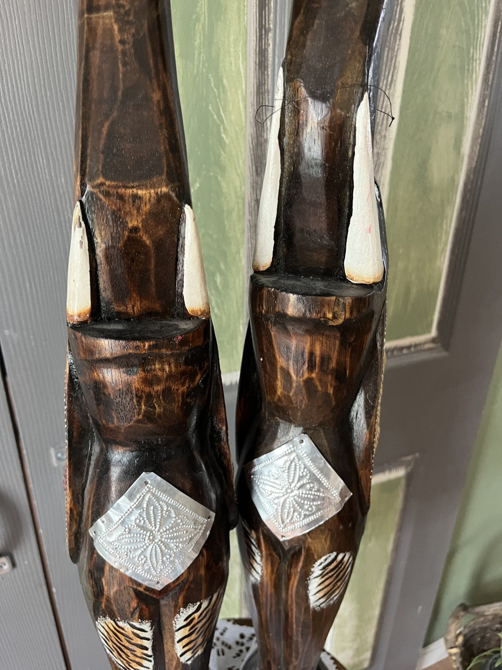 Hand carved wooden  32” tall  Elephants|2505