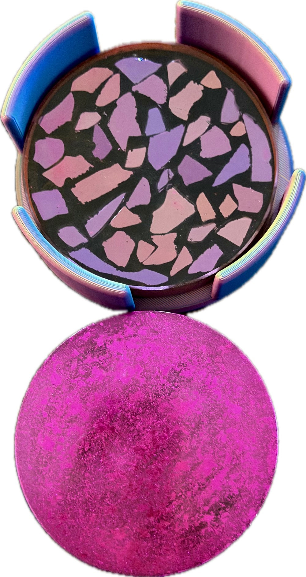Resin Coaster, Pink Chrome set of 2 with Holder|3070