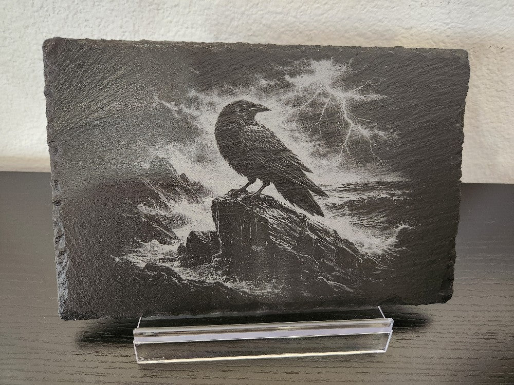 Raven Stormy Ocean Engraved Slate Art|3511