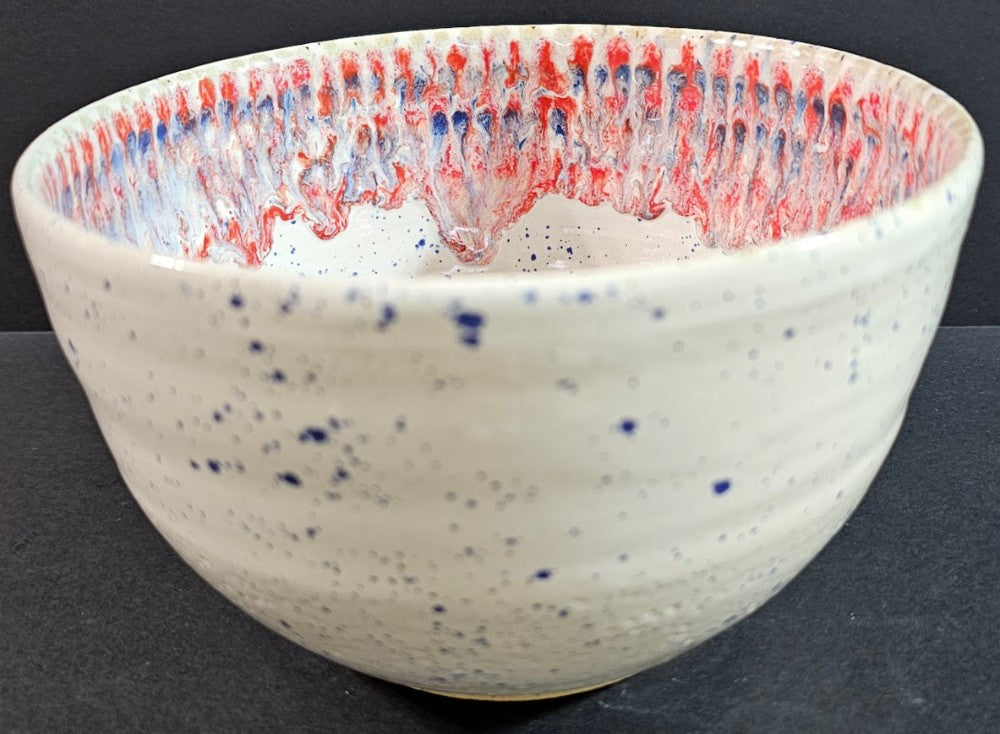 Red, white and blue splatterware bowl|2855