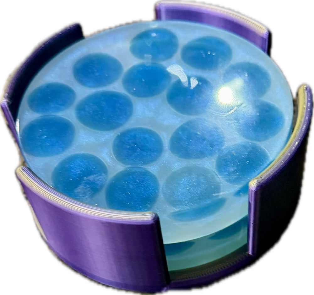 Resin Coaster, Iridescent Blue set of 2 with Holder|3075