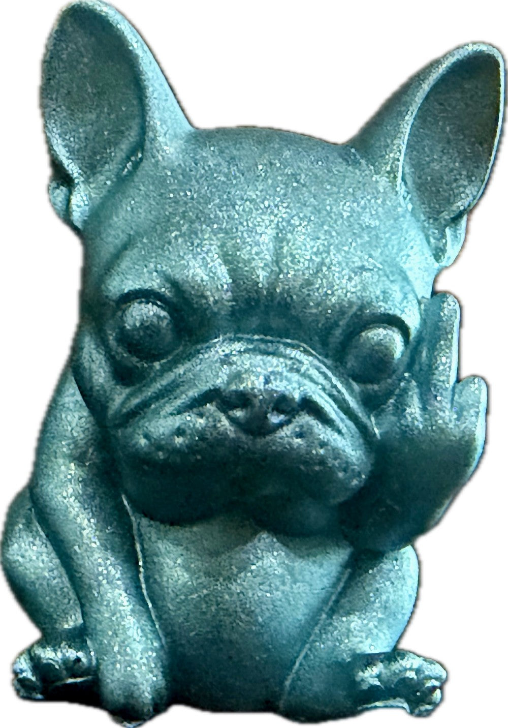 Resin French Bulldog Salute, Blue Metallic|3162