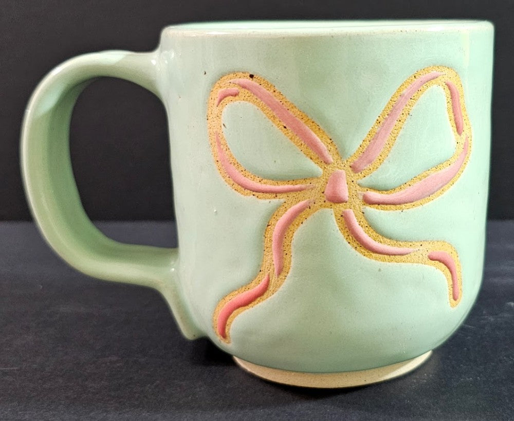 Aqua and Pink Small Bow Mug|2858