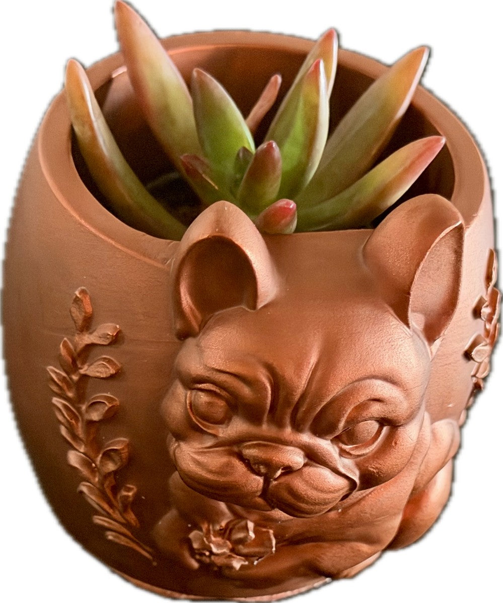 Resin French Bulldog Planter/Pen Holder, Bronze|3143
