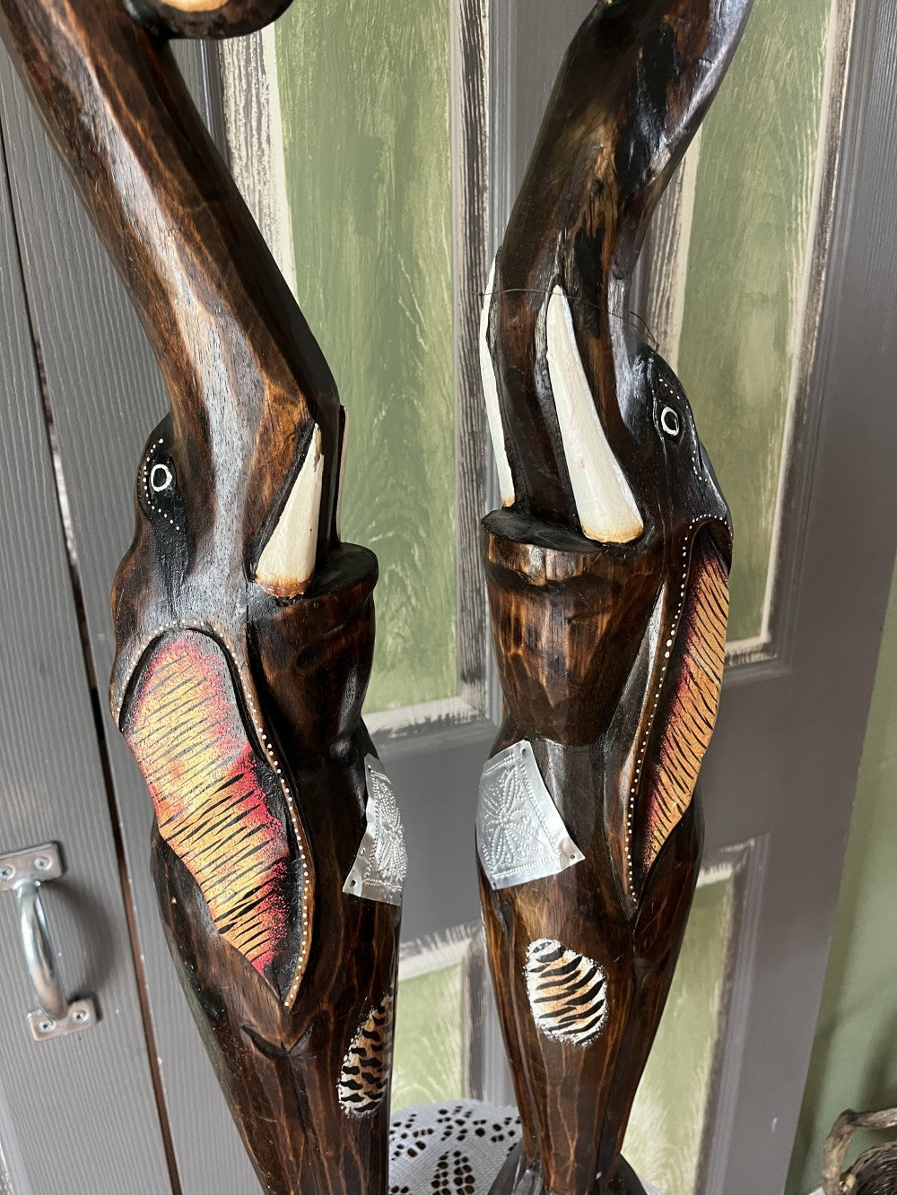 Hand carved wooden  32” tall  Elephants|2504