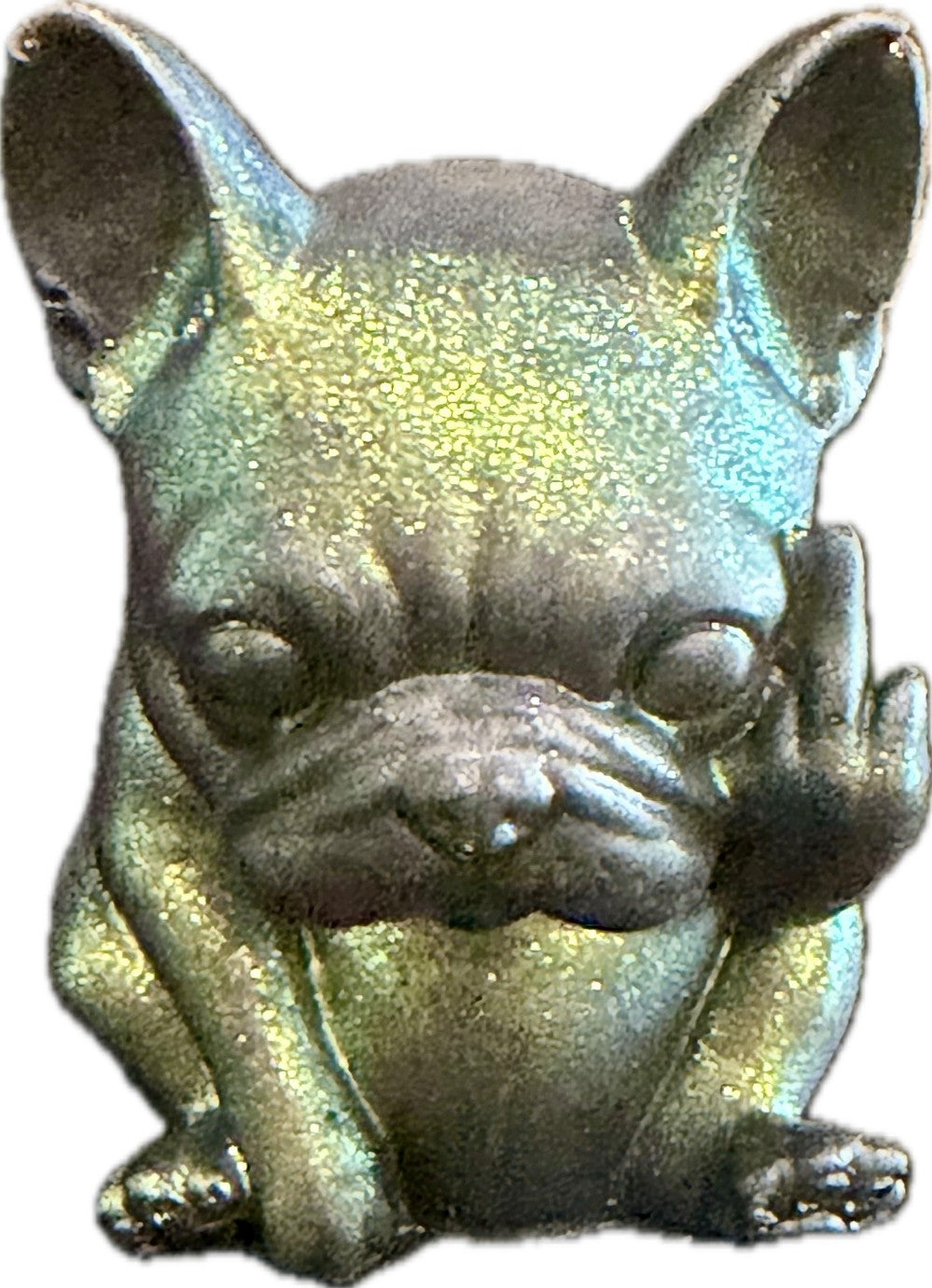 Resin French Bulldog Salute, Green Metallic|3160