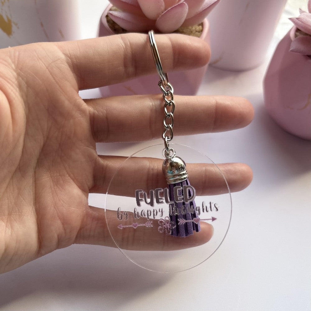 Fueled by Happy Thoughts Keychain Dark Purple|2605
