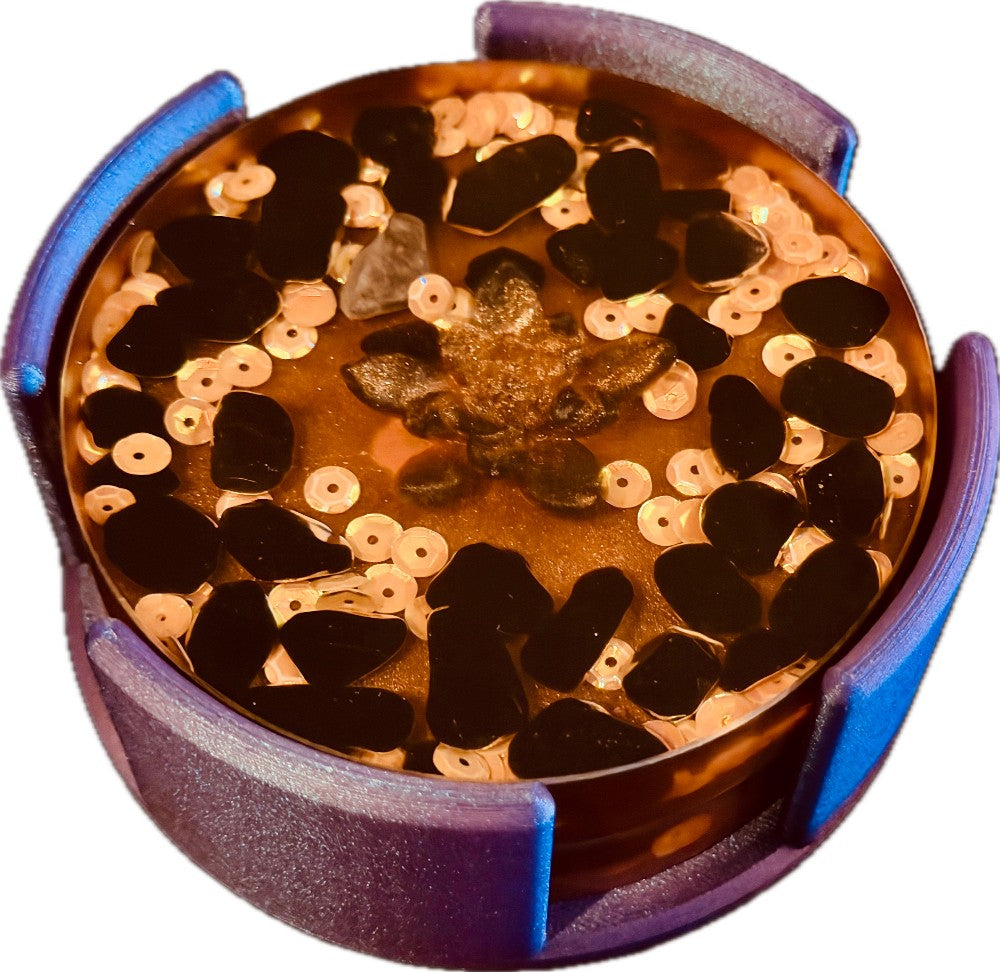 Resin Coaster, Metallic Copper, set of 2 with Holder|3078