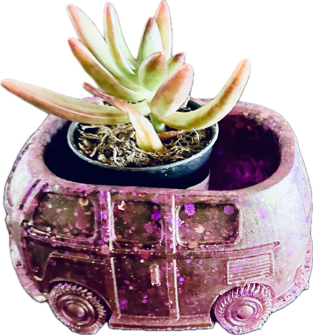 Resin VW Van Succulent Planter Pink Glitter|3048