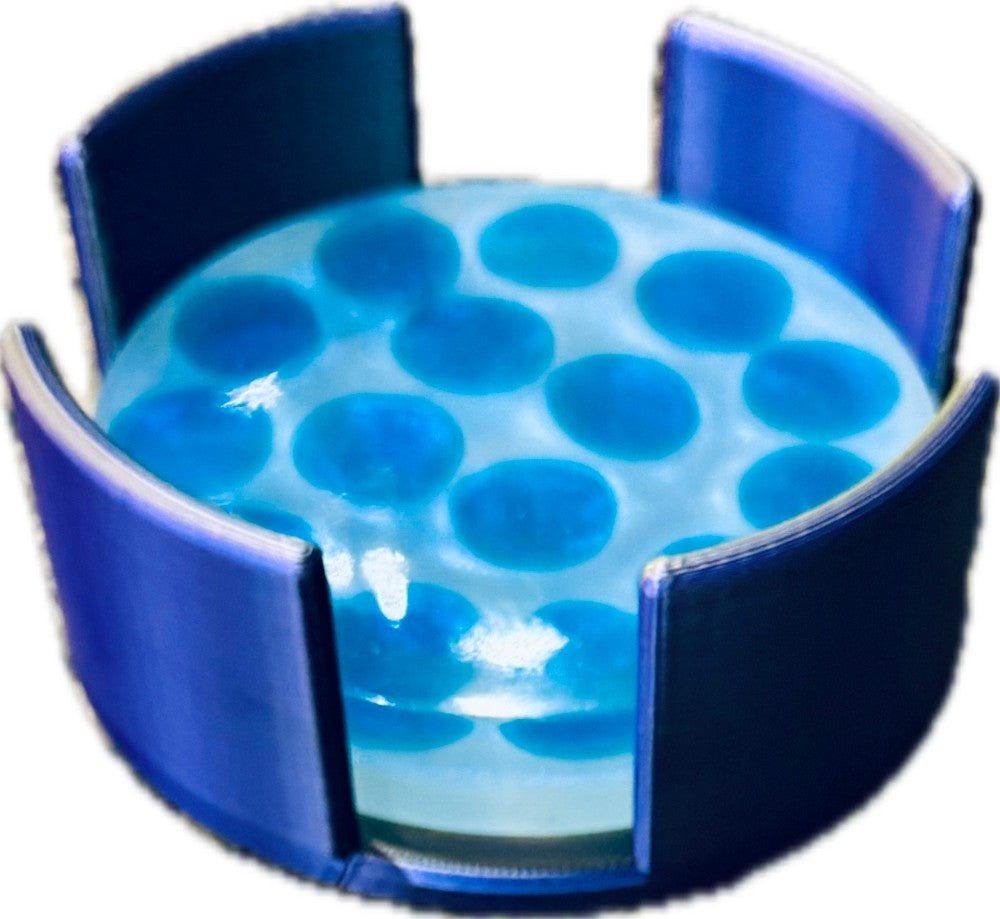 Resin Coaster, Iridescent Blue set of 2 with Holder|3074