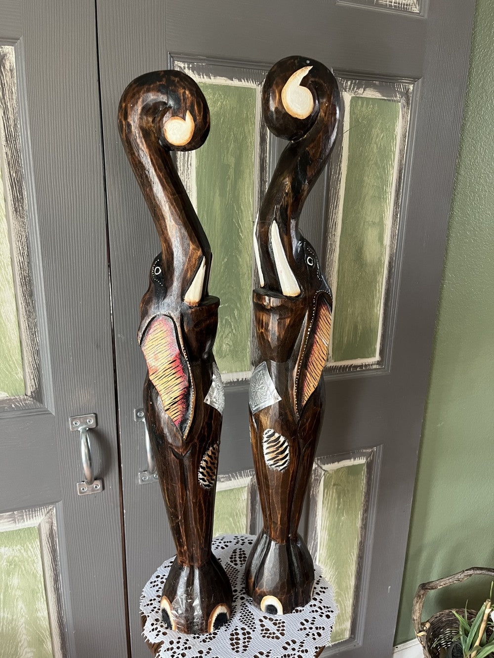 Hand carved wooden  32” tall  Elephants|2503